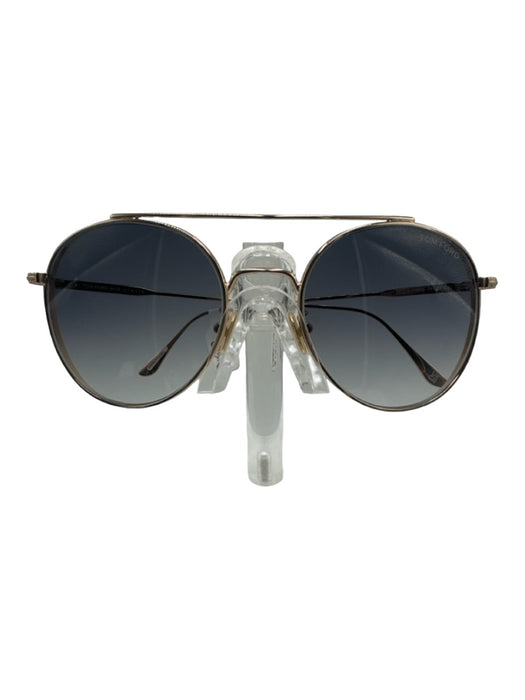 Tom Ford Black & Gold Metal Aviator Gray Lens Gradient Sunglasses Black & Gold