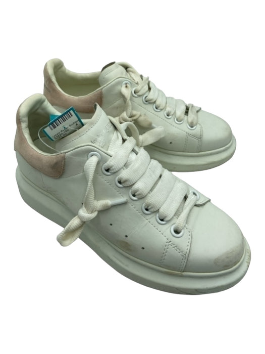 Alexander McQueen Shoe Size 37 White & Pink Leather round toe lace up Sneakers White & Pink / 37