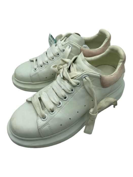 Alexander McQueen Shoe Size 37 White & Pink Leather round toe lace up Sneakers White & Pink / 37