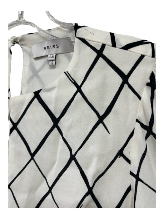 Reiss Size 0 White & Black Viscose & Polyester Windowpane Grid Long Sleeve Dress White & Black / 0