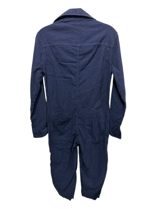 Eileen Fisher Size XXS Navy Blue Cotton Blend Long Sleeve Button Front Jumpsuit Navy Blue / XXS