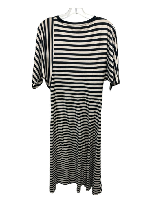 COS Size XS Beige & Black Cotton Short Sleeve Mixed Stripes Bias Cut Midi Dress Beige & Black / XS