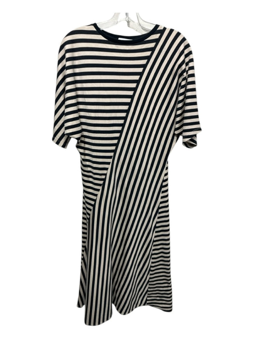 COS Size XS Beige & Black Cotton Short Sleeve Mixed Stripes Bias Cut Midi Dress Beige & Black / XS