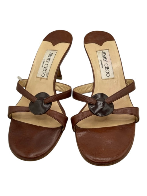 Jimmy Choo Shoe Size 36.5 Tan Brown Leather open toe Strappy Kitten Heel Sandals Tan Brown / 36.5