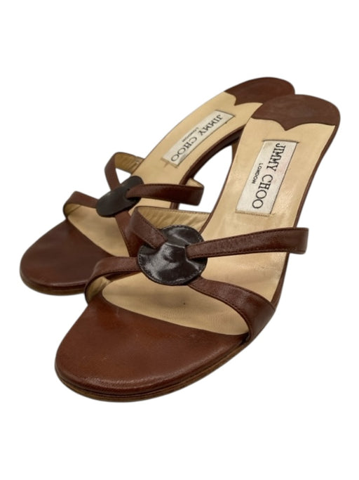 Jimmy Choo Shoe Size 36.5 Tan Brown Leather open toe Strappy Kitten Heel Sandals Tan Brown / 36.5