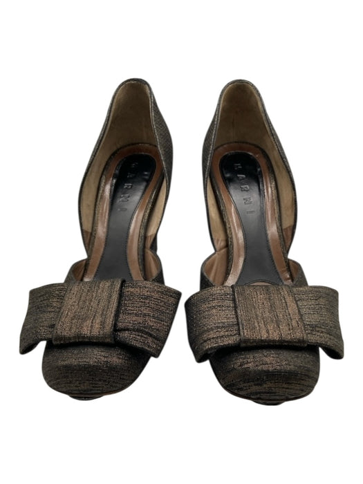 Marni Shoe Size 37 Bronze & Black Leather & Textile Square Toe Bow Detail Pumps Bronze & Black / 37