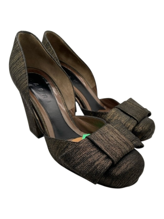 Marni Shoe Size 37 Bronze & Black Leather & Textile Square Toe Bow Detail Pumps Bronze & Black / 37
