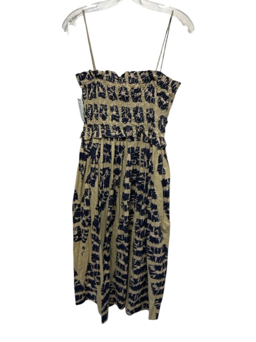 Ulla Johnson Size 8 Beige & Navy Cotton Spaghetti Strap Tie Dye Maxi Dress Beige & Navy / 8