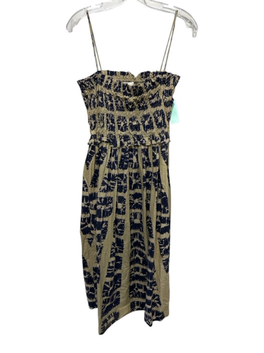 Ulla Johnson Size 8 Beige & Navy Cotton Spaghetti Strap Tie Dye Maxi Dress Beige & Navy / 8
