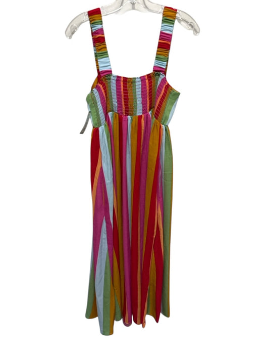Mumu Size L Red, Orange & Pink Polyester Sleeveless Vertical Stripes Maxi Dress Red, Orange & Pink / L