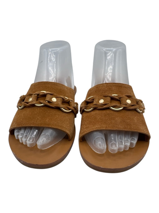 Rag & Bone Shoe Size 38.5 Tan & Gold Suede Round Toe Gold Hardware Slide Sandals Tan & Gold / 38.5