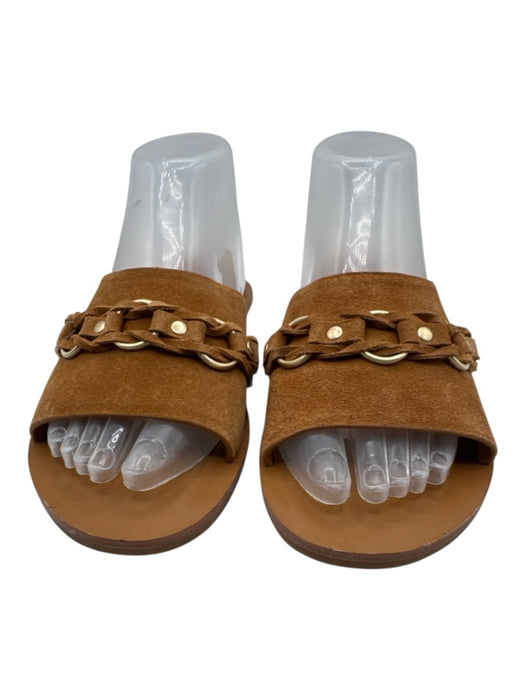 Rag & Bone Shoe Size 38.5 Tan & Gold Suede Round Toe Gold Hardware Slide Sandals Tan & Gold / 38.5