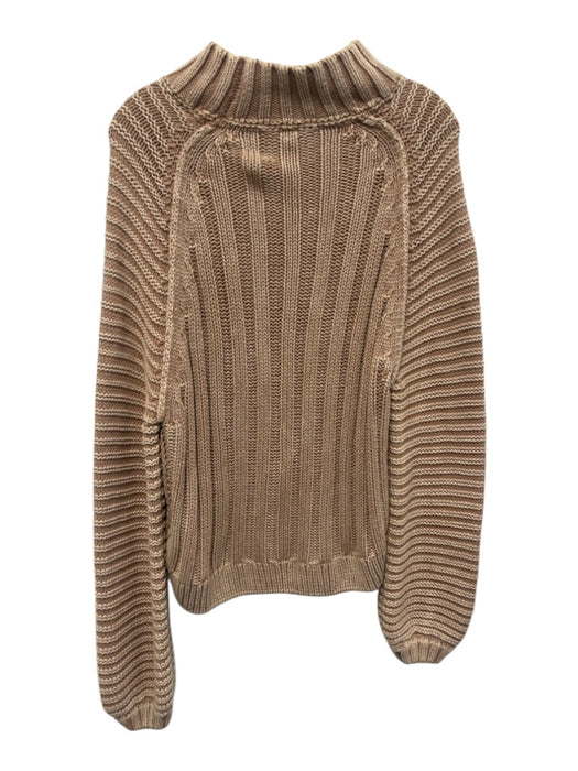 Free People Size S Beige & Brown Cotton High Neck Knit Sweater Beige & Brown / S