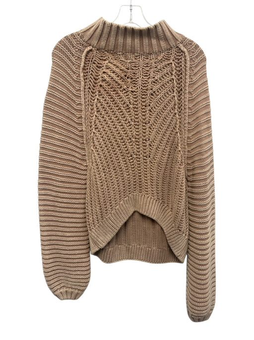 Free People Size S Beige & Brown Cotton High Neck Knit Sweater Beige & Brown / S