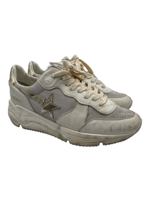 Golden Goose Shoe Size 39 White & Silver Leather & Mesh Lace Up Low Top Sneakers White & Silver / 39