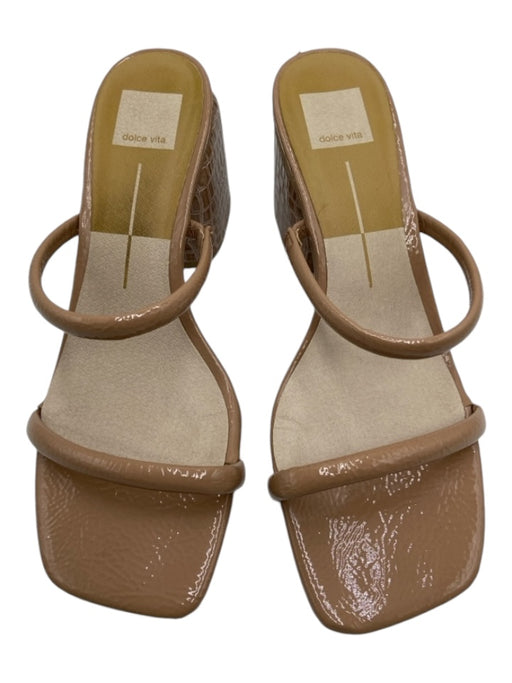 Dolce Vita Shoe Size 9 Beige Faux Leather Embossed Chunky Heel Two Strap Sandals Beige / 9