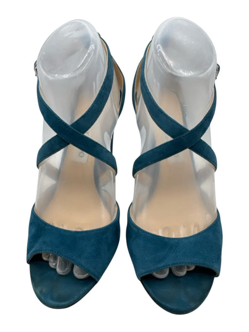 Jimmy Choo Shoe Size 39 Teal Blue Suede Ankle Buckle Peep Toe D'orsay Sandals Teal Blue / 39