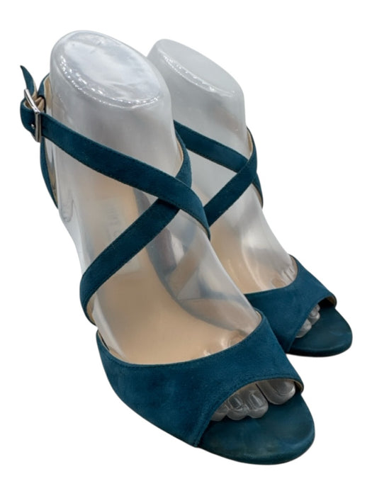 Jimmy Choo Shoe Size 39 Teal Blue Suede Ankle Buckle Peep Toe D'orsay Sandals Teal Blue / 39