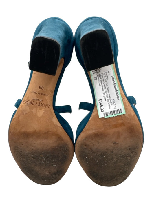 Jimmy Choo Shoe Size 39 Teal Blue Suede Ankle Buckle Peep Toe D'orsay Sandals Teal Blue / 39