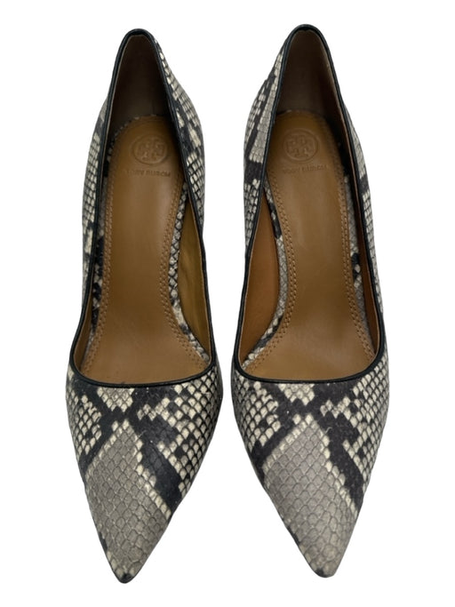 Tory Burch Shoe Size 11 White & Gray Leather Snake Print Pointed Toe Pumps White & Gray / 11