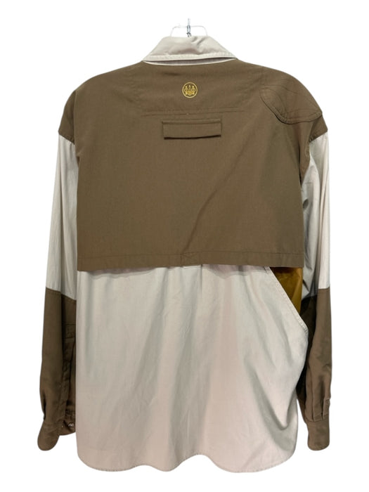 Beretta Size L Beige & Tan Print Synthetic Two Tone Button Up Long Sleeve Shirt Beige & Tan Print / L