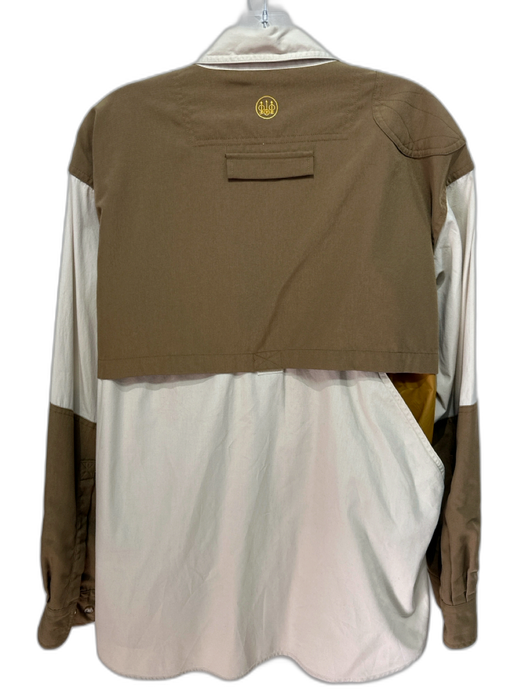 Beretta Size L Beige & Tan Print Synthetic Two Tone Button Up Long Sleeve Shirt Beige & Tan Print / L