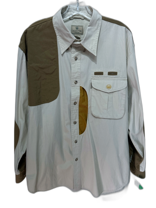 Beretta Size L Beige & Tan Print Synthetic Two Tone Button Up Long Sleeve Shirt Beige & Tan Print / L