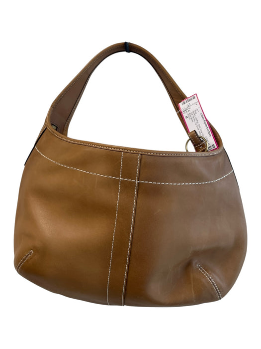 Coach Brown Leather Gold Tone Hardware Top Handle Zip Close Stitch detail Bag Brown / M