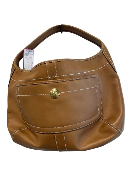 Coach Brown Leather Gold Tone Hardware Top Handle Zip Close Stitch detail Bag Brown / M