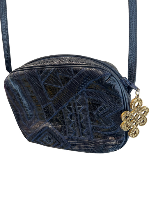 Sharif Black Leather Cross Body Abstract Zip Close Bag Black / S