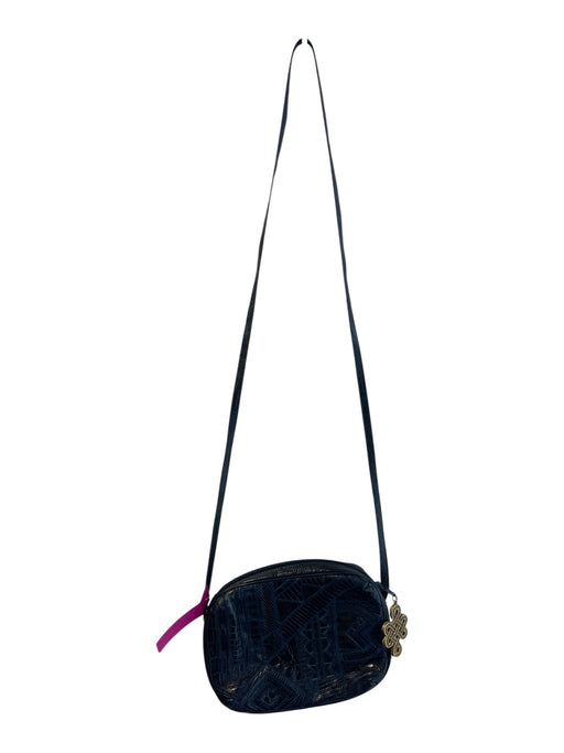 Sharif Black Leather Cross Body Abstract Zip Close Bag Black / S