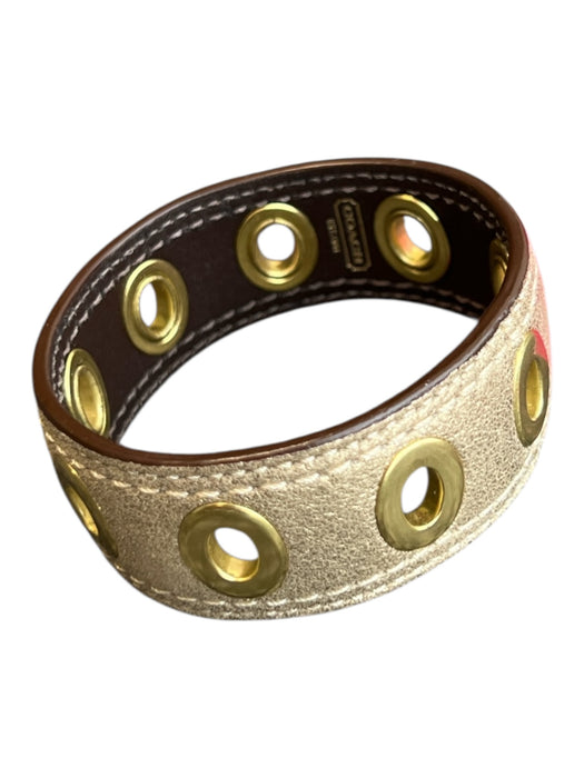 Coach Brown Leather Brass Hardware Grommets cuff Bracelet Brown