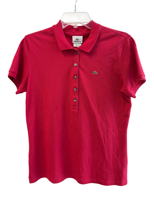 Lacoste Size 46 Red Cotton Collared 1/2 Button Short Sleeve Logo Top Red / 46