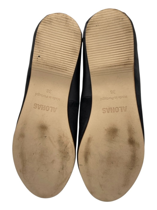 Alohas Shoe Size 38 Black Satin round toe Strap Bow Detail Ballet Flats Black / 38