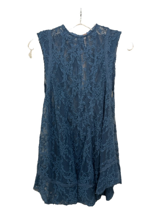 Free People Size S Blue Cotton Blend Lace Sleeveless back neck buttons Top Blue / S