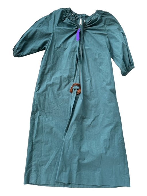 Maison De Ines Size S Teal Cotton 3/4 Balloon Sleeve Elastic Neck Maxi Dress Teal / S