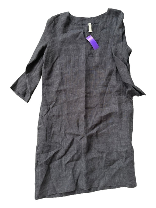 Nuthatch Size S Charcoal Linen Long Sleeve Striped Midi Dress Charcoal / S