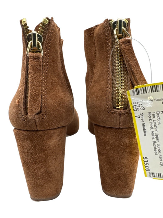 Steve Madden Shoe Size 7 Tan Leather Upper Suede Back Zip Block Heel Booties Tan / 7