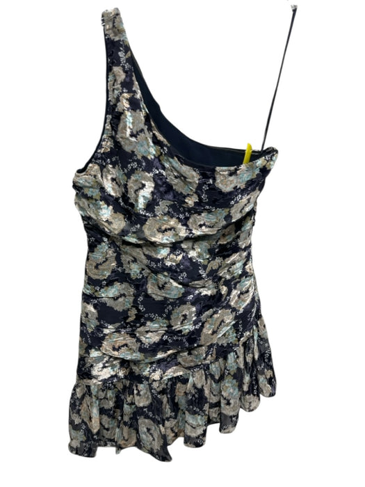 Loveshackfancy Size 6 Navy Blue & Beige Viscose & Silk One Shoulder Ruched Dress Navy Blue & Beige / 6