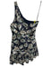 Loveshackfancy Size 6 Navy Blue & Beige Viscose & Silk One Shoulder Ruched Dress Navy Blue & Beige / 6