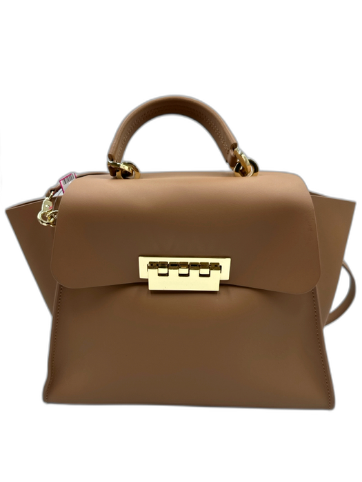 Zac Zac Posen Brown Leather Gold hardware Folding Clasp Satchel Top Handle Bag Brown / M
