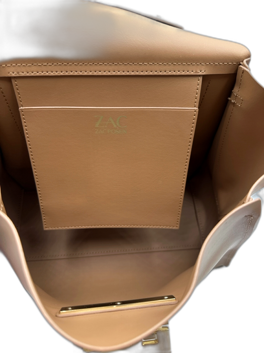 Zac Zac Posen Brown Leather Gold hardware Folding Clasp Satchel Top Handle Bag Brown / M