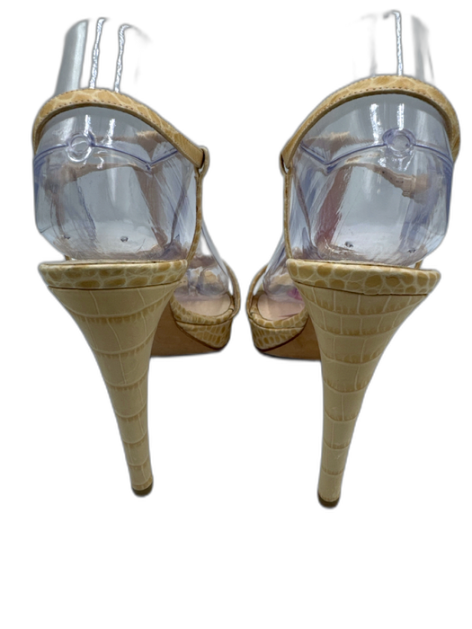 Christian Dior Shoe Size 38.5 Cream & Tan Leather Croc Embossed T-Strap Sandals Cream & Tan / 38.5