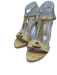 Christian Dior Shoe Size 38.5 Cream & Tan Leather Croc Embossed T-Strap Sandals Cream & Tan / 38.5