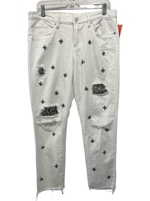 Blank NYC Size 29 White & Silver Cotton Distressed Beading Low Rise Jeans White & Silver / 29