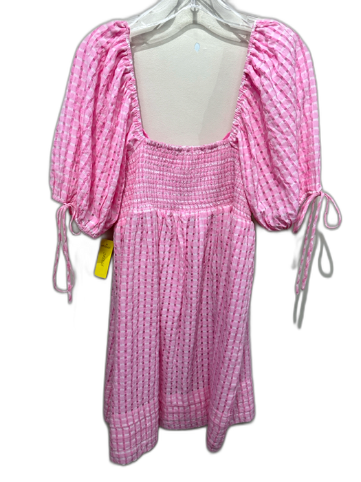 Hyacinth House Size L Pink Polyester Seersucker Gingham Puff Sleeve Dress Pink / L