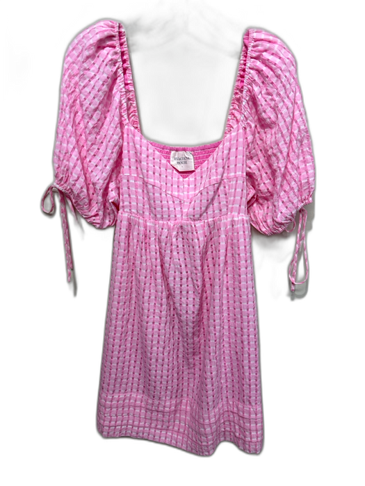 Hyacinth House Size L Pink Polyester Seersucker Gingham Puff Sleeve Dress Pink / L