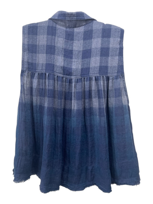 Free People Size M Blue Polyester Blend Button Down High Low Sleeveless Top Blue / M