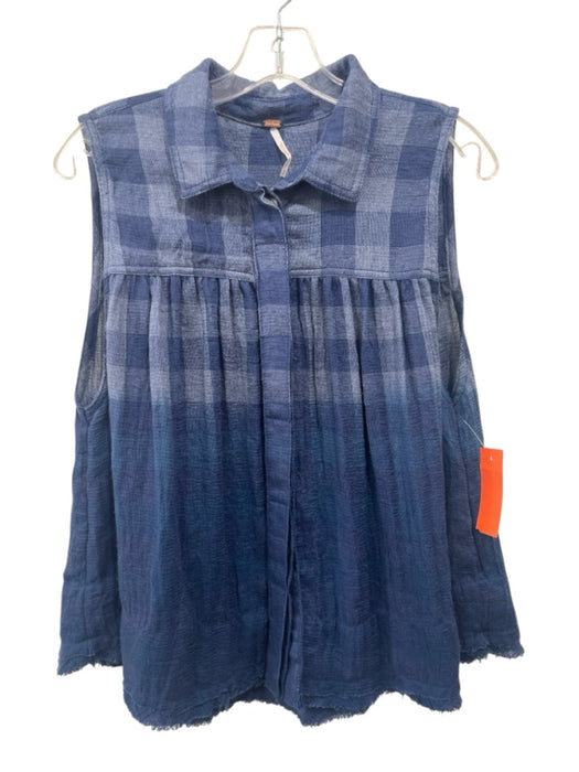 Free People Size M Blue Polyester Blend Button Down High Low Sleeveless Top Blue / M