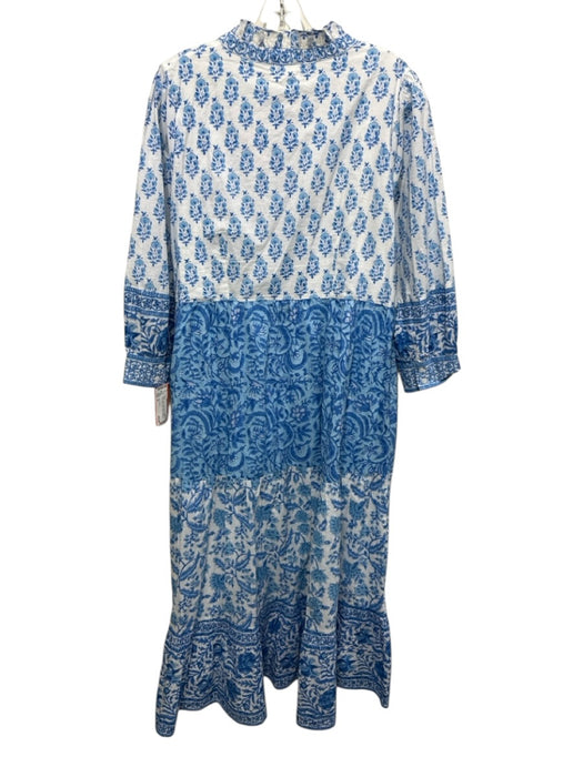 Pink City Print Size XL White & Blue Cotton Block Printed Floral Maxi Dress White & Blue / XL